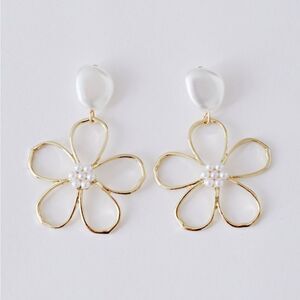 Anthropologie Gold and White Flower Earrings